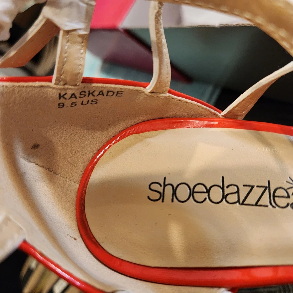 ZAPATO DAZZLE Cascada Naranja Blanco Charol Plataforma Stiletto Mujer 9.5 Nuevo en Caja Foto 2 de 4