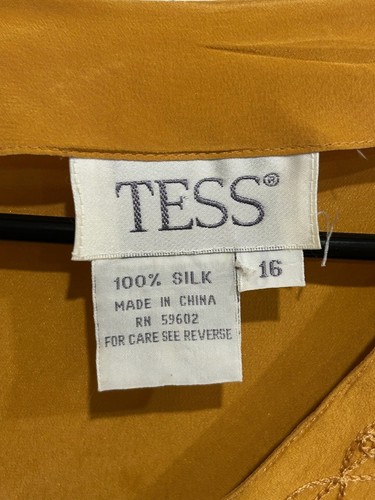 Vintage Tess Embroidered Button Front Blouse Mustard Yellow Size 16 Silk Casual - Picture 5 of 9