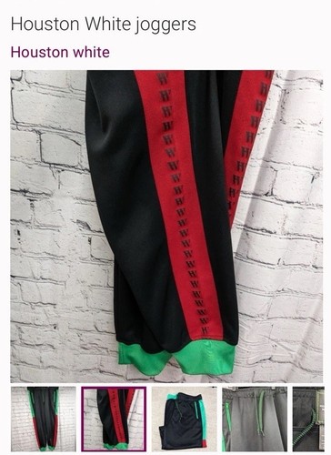 White Houston Track Pants Men's Size Large 2 Zipper Pockets On Front - Picture 2 of 8