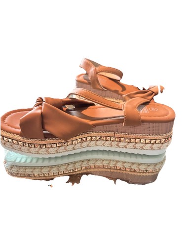 NWOT Women's Low Platform Sandals with Bow Details 8 Copper Gold Bronze Goddess - Picture 6 of 10