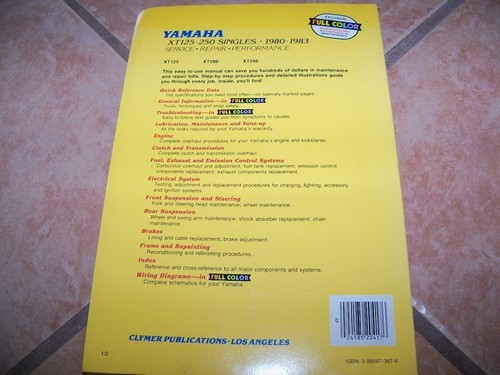 Clymer Yamaha 1980-83 XT125-250 Singles Service.Repair.Performance Manual - Bild 2 von 2