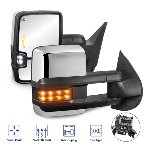Pair Power Heated Tow Mirrors w/ LED Signal For 07-13 Chevy Silverado GMC Sierra