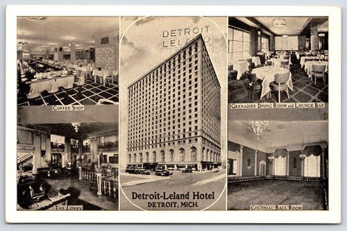 Postcard Detroit Leland Hotel Interior & Rooms Detroit Michigan Unposted Vintage