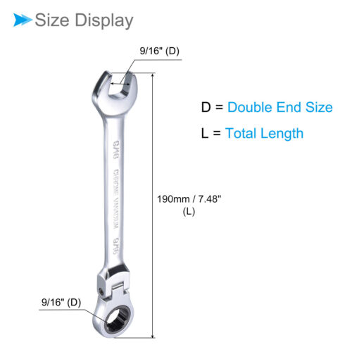 Flex-Head Ratcheting Wrench 9/16" Head SAE 72-Teeth Cr-V Combination Spanner - Picture 2 of 6