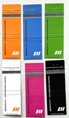 Braniff International Airlines Matchbook Covers (6): VINTAGE Orange Blue Lime +