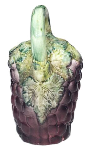 Italian Majolica Purple Grape Cluster Pitcher Green Stem Leaf Handle | Pizzato - Picture 3 of 10