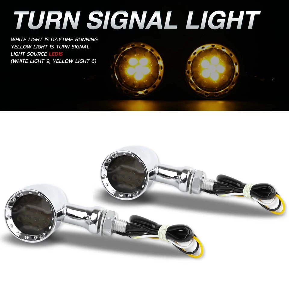 For YAMAHA Vstar 650 Motorcycle Bullet LED Running Turn Signal Lights Chrome M10 - Image 2 of 4