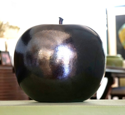 BULL & STEIN XLarge Glazed Anthracite Apple Sculpture by Artist Lisa Pappon 11"H - Picture 5 of 7