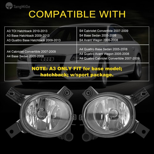 Fog Lights Compatible With 2005-2013 Audi A3 Quattro A4 Quattro S4 H11 55W Clear - Picture 3 of 7