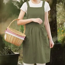 Cotton Linen Pinafore Apron Dress for Women with Pockets Cute Art Chef Aprons fo
