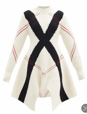 Alexander Mcqueen Exploded Argyle Ribbed-knit Dress, Designer SZ: XS, NWR