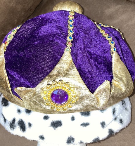 KINGS CROWN PURPLE VELVET/PLUSH GOLD & FAUX GEMS COSTUME ACCESSORY - Picture 3 of 4