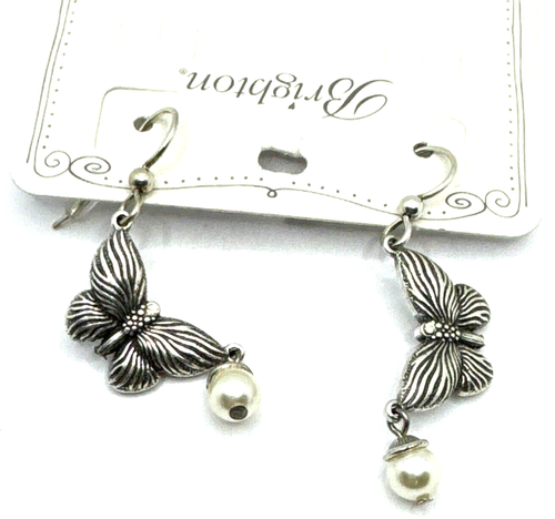 Brighton Butterfly Bloom Detailed Butterflies Ivory Pearls Silver Earrings NWT - Picture 8 of 9