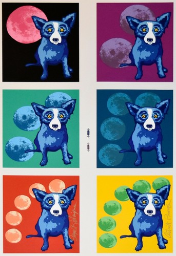 George Rodrigue Blue Dog Untitled Moon Series Silkscreen Print Signed Numbered