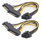 2pcs Dual 15Pin SATA To PCIe 8Pin 6+2 Male Video Card Cable Power Supply Adapter