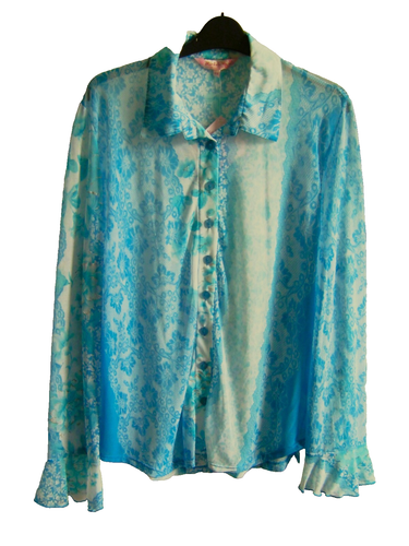 NWT Michele Hope blue glittery sheer blouse size 14 16 stretchy - Picture 2 of 9