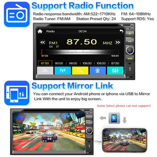 Double Din Car AM/FM Radio BT DVD Player 7" Stereo Apple/Android Carplay GPS Nav - Picture 7 of 12
