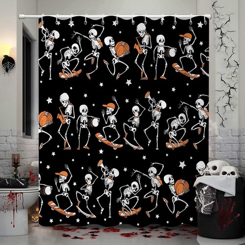 GCIREC Halloween Shower Curtain, 72.00" x 72.00", Skull Skeleton-2 - Picture 2 of 8