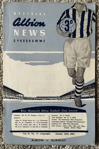 West Bromwich Albion v Burnley (Champions) 23. Januar 1960