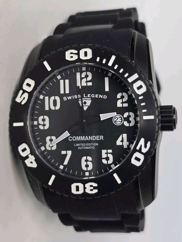 Swiss Legend Men's Swiss Automatic Commander Watch 46mm Black Titanium Limited