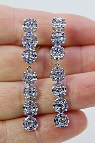 Silver Earrings Blue Tanzanite Genuine Natural Mined Gems Solid Sterling - Picture 24 of 24