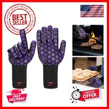 Heat Resistant Oven Glove:EN407 Certified 932  F, 2 Layers Silicone Coating, ...