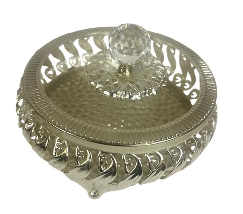 Metal Footed Round Tray with Acrylic Lid Serving Decorative Wedding Gold/Silver - Picture 2 of 22