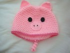 Pink piggy hat hand crocheted unisex small child/teen acrylic gift handmade