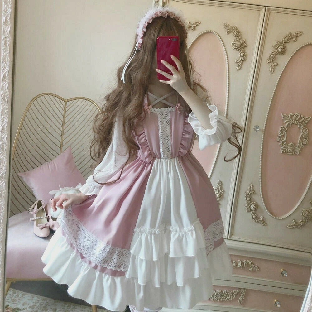 Lolita Women Girl Dress Cosplay Costume Cute Kawaii Ruffle Puff