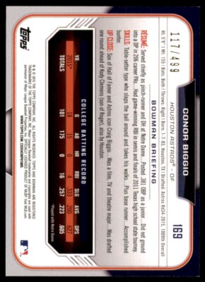 2015 Bowman GREY Conor Biggio Houston Astros #169 117/499 | eBay