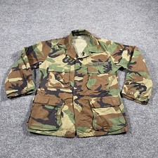 Vintage US Navy Woodland Camo Combat Coat Military Button Jacket BDU Size Small