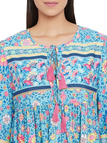 Women’s Floral Midi Sundress Summer Empire Dresses Keyhole Neck with Tassels - Picture 32 of 64