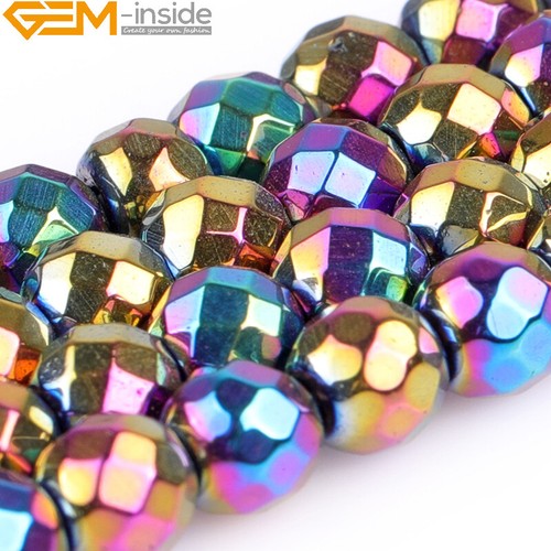 Faceted Non-magne Thematite Rainbow Metallic Coated Reflections Round Beads - Picture 22 of 40