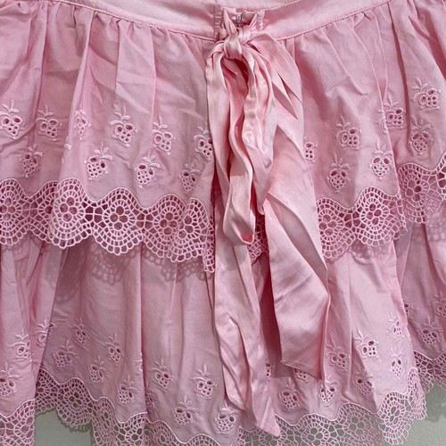 NEW Betsey Johnson Vintage Y2K Tiered Eyelet Lace Tie Back Mini Skirt Pink - Picture 7 of 13