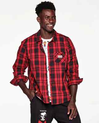 Zumba X Peanuts Button Down Shirt - Viva La Red ~ M L XL Zumba X Peanuts Button Down Shirt - Viva La Red ~ M L XL