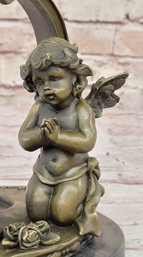 Scultura in bronzo firmata A. Moreau: portacandele preghiera Putti statuetta opera d'arte - Foto 5 di 10