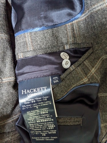 NWT HACKETT LONDON GREY WOOL WINDOWPANE CHECK SUIT. UK 40L - IT 50L. - Picture 6 of 8