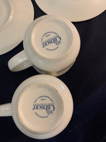 Gibson China 2 Coffee Tea Cups & SAUCERS SUGAR CREAM White Fruit Pattern Retired - Picture 6 of 11