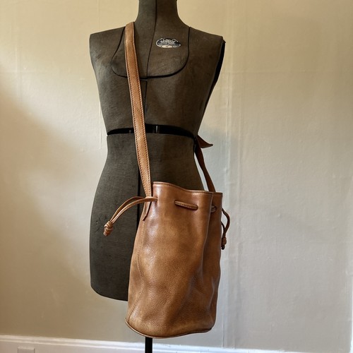 COACH Vintage hellbraune natürliche Maserung Ledertasche Kordelzug Seesack Eimer Geldbörse - Bild 2 von 8