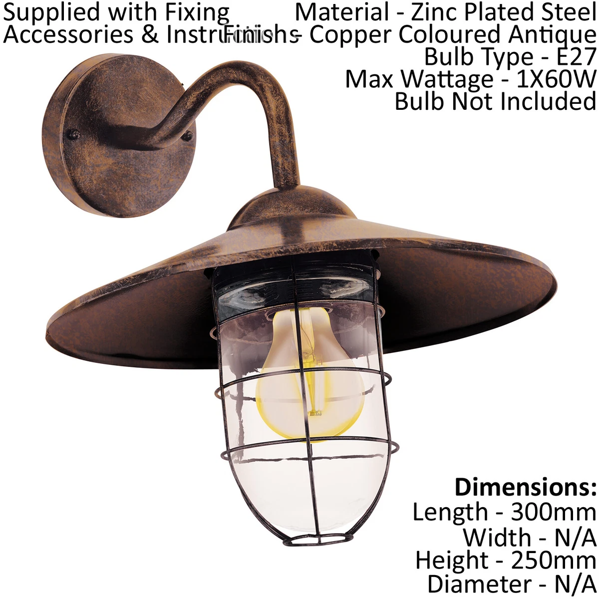 2 PACK IP44 Outdoor Wall Light Antique Copper Shade Fisherman Lamp
