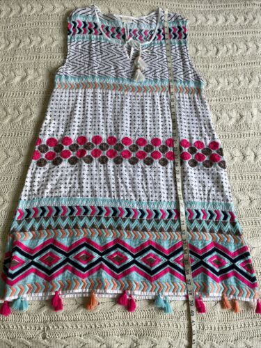 Ruby Yaya size 12 M Multicolour Embroidered White Shift Dress w Pockets Cotton - Picture 8 of 13