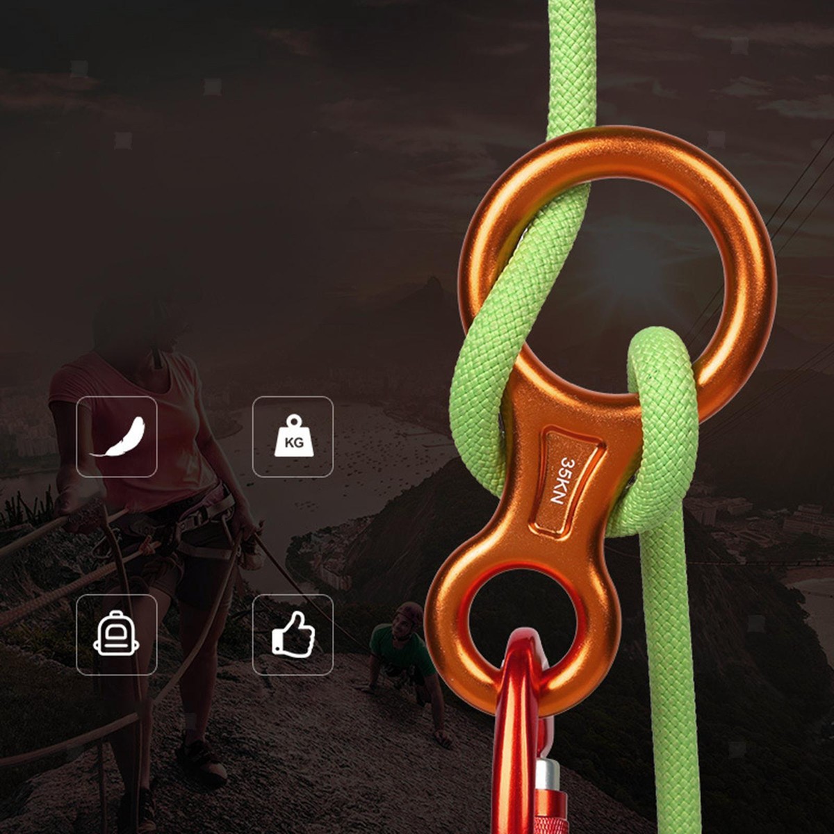JEELAD 35kN 50kN Rescue Figure 8 Descender Climbing Gear Downhill Rappelling Rope Aluminum Alloy For Rock Climbing Training Emergency Aerial Yoga