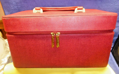 Vintage Estee Lauder Red Train Case Travel Makeup Bag
