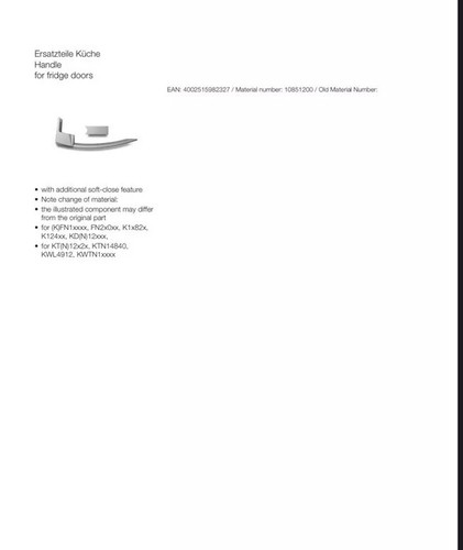 Genuine Miele Freezer Fridge Door Handle Stainless Steel Look No 10851200 - Picture 5 of 13