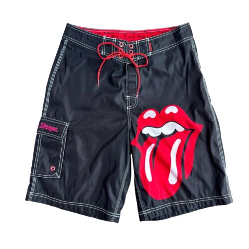 Dragonfly Rolling Stones Mens Board Shorts Black Tongue Graphic Logo 32 Vintage