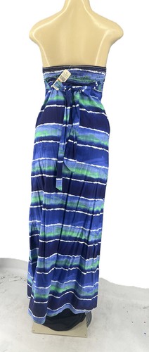 Tommy Bahama Damen 100 % Baumwolle ärmellos blau Maxikleid hinten Bindebänder Small - Bild 2 von 14