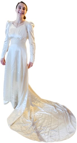 1930s Wedding Dress Gown Satin & Lace Handmade w Slip, Romantic One-of-a-Kind - Picture 6 of 24