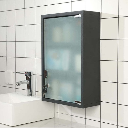 18-Inch Bathroom Metal Storage Cabinet with 3 Shelves Locking Glass Door & Keys - Picture 3 of 7