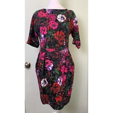 ASOS Petite Sheath Dress Women Size 8  Black and Pink Floral Brocade 