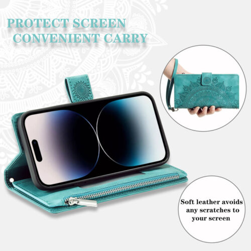 Crossbody Wallet Case Zip Card Flip Cover for iPhone 16e/15/14/13/12/11 XR SE 8 - Picture 10 of 33